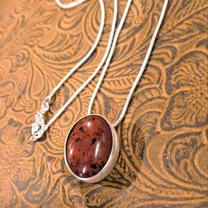 Vintage Taxco Mahogony Jasper Sterling Silver Pendant Necklace